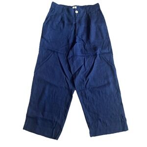 Joie Sz. Large Navy Blue Wide Leg 100% Linen Pants BOHO Chic Casual